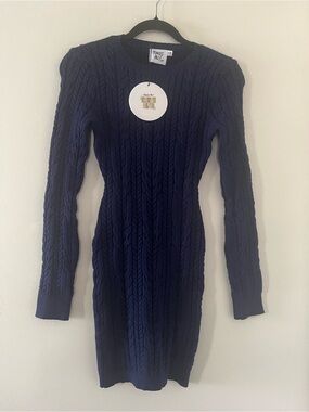 NWT Princess Polly Navy Blue Cable Knit Bodycon Sweater Mini Dress Small Preppy
